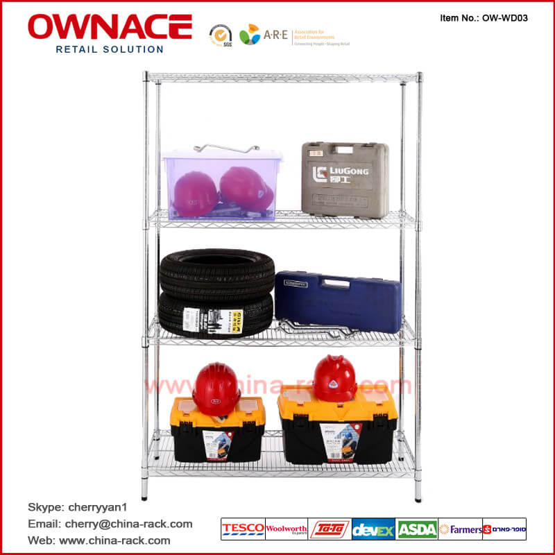 OW-WD03 Four 4 Layers Chrome Wire shelving storage rack