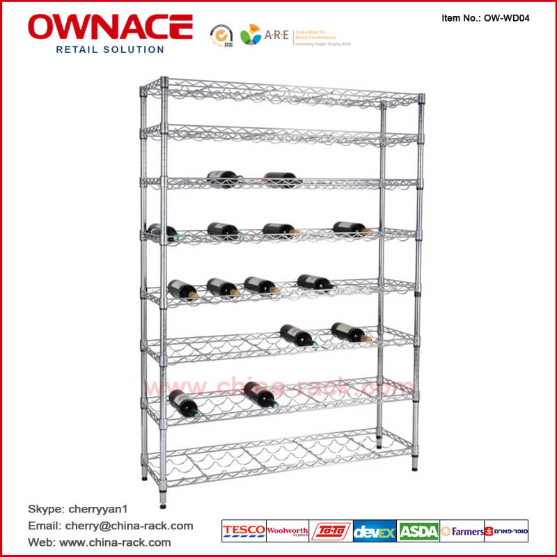 OW-WD04 Wine Rack, Red Wine Holder, Bottle Display Racks, Steel Wire Shelf, Wire Shelving, Stainless Steel Wine Bottle Holder