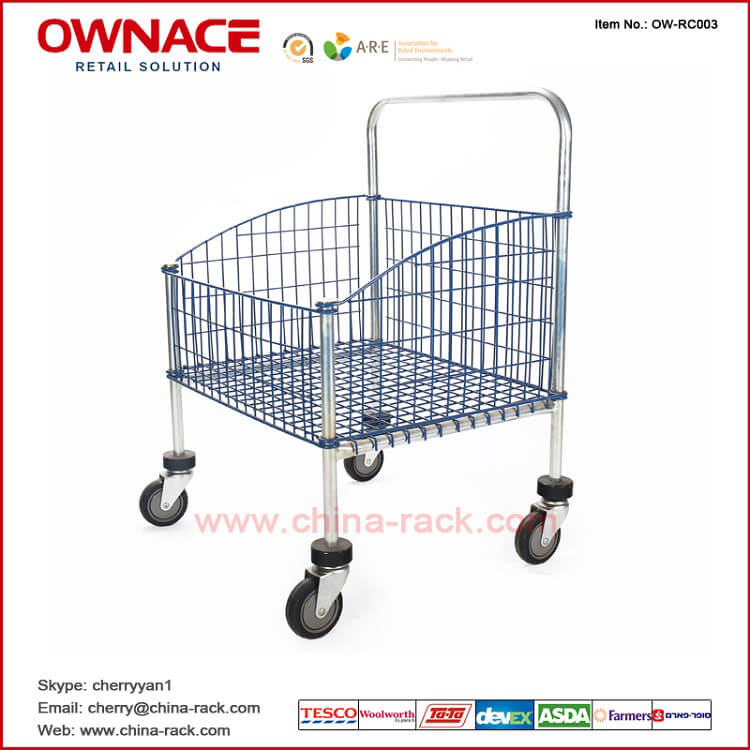 Wire Mesh Roll Container Basket Cart With Four Wheels
