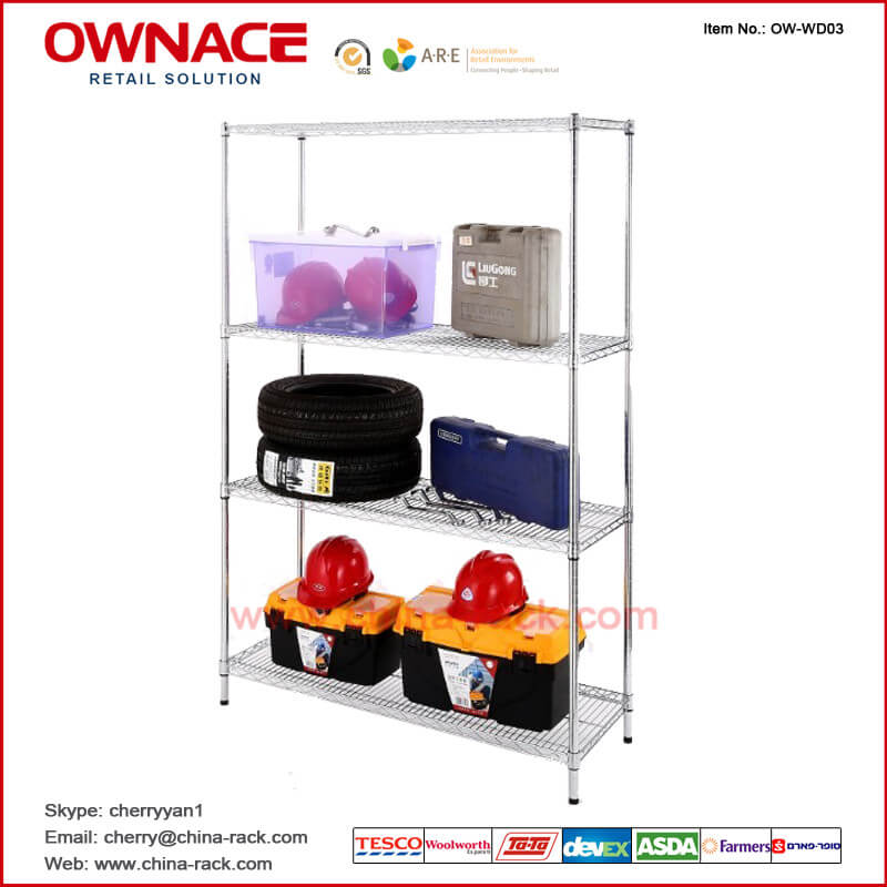 OW-WD03 Four 4 Layers Chrome Wire shelving storage rack