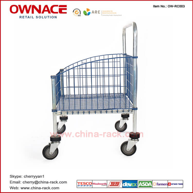 Wire Mesh Roll Container Basket Cart With Four Wheels