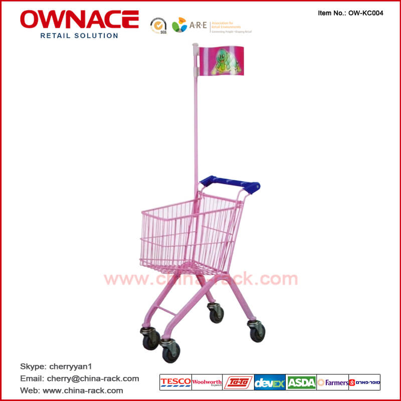OW-KC004 kids shopping trolley, Children Favorite Mini Grocery Shopping Cart With Flag