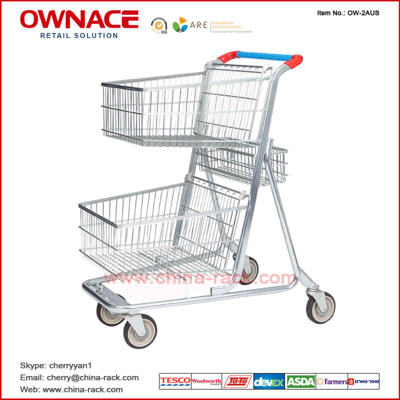 OW-2AUS-Series 2 Layers Australia Style Trolley Supermarket Shopping Trolley/Cart with Different Capacity