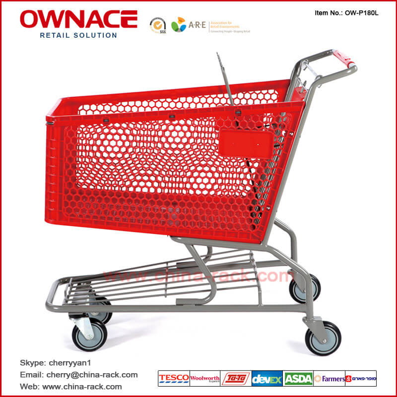 OW-P-Series Standard Plastic Style Trolley Supermarket Shopping Trolley/Cart with Different Capacity