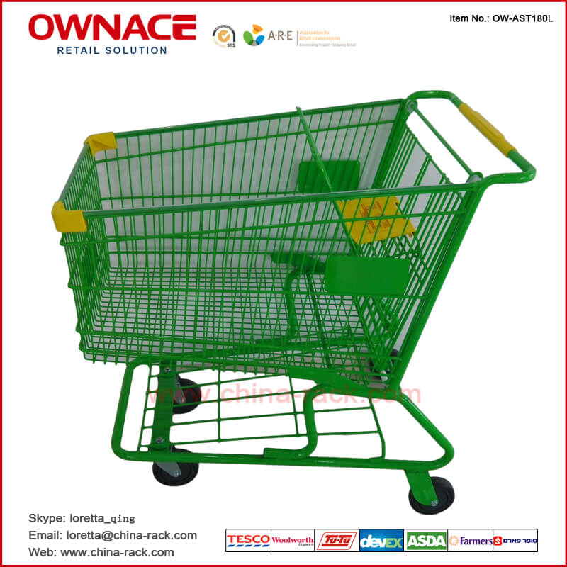 OW-AST180L Large Volume American Strong Style Supermarket Shopping Cart Trolley, Folding Shopping Cart with Baby Seat