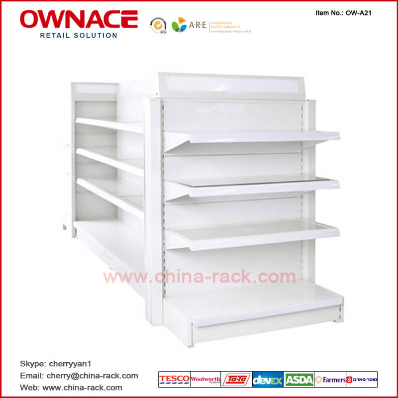 OW-A21 Supermarket Racking, Metal Shelf with Light Box, Supermarket Equipment, Display Stand Racks, Cosmetics/Makeup Counter