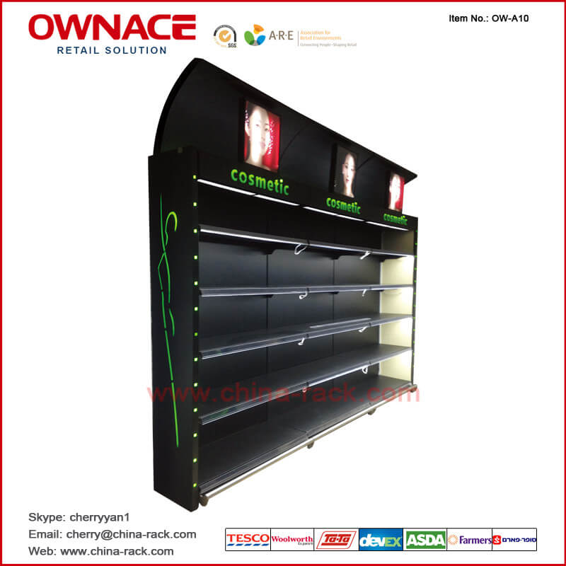 OW-A10 Light Box Stand Style Metal Gondola Supermarket Cosmetic Wall Shelf, Cosmetic Display Shelf, Wall Shelf for Cosmetic