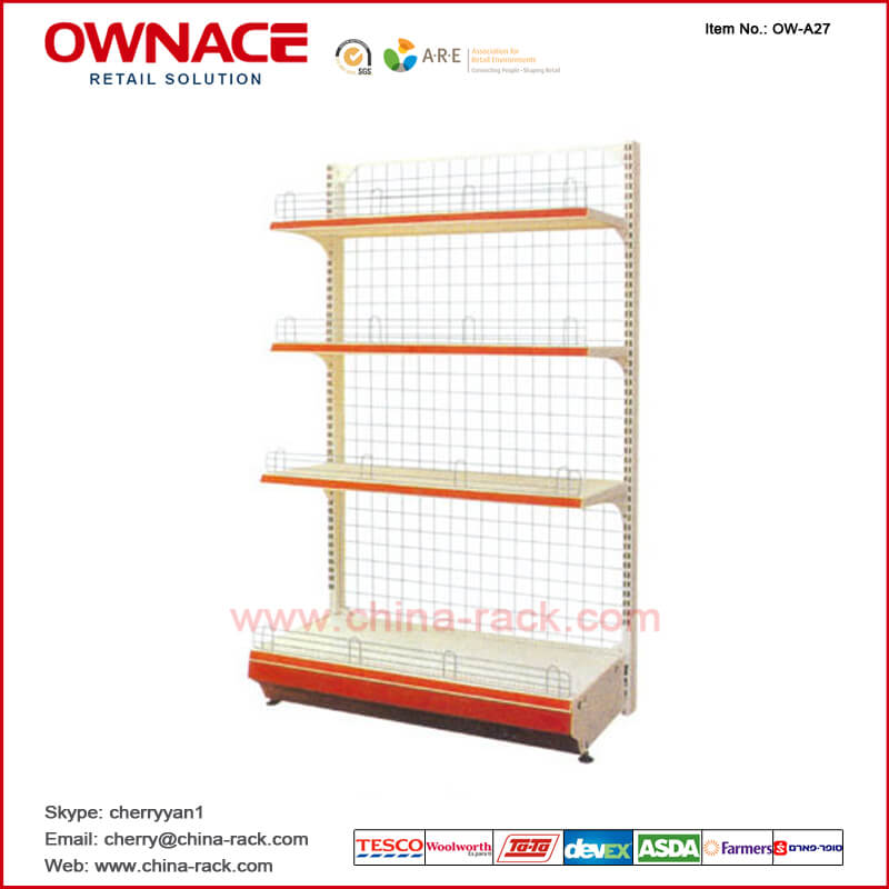 OW-A27 Metal Wire Storage Shelf Rack, Wire Mesh Display Wall Shelf, Double Side Display Stand