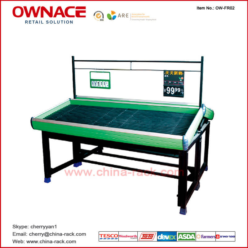 OW-FR02 Single Layer Metal Board PVC Grid Vegetable Rack