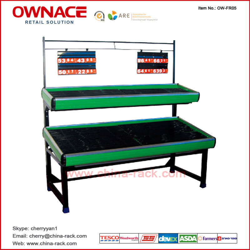 OW-FR05 Double Layers Metal Board PVC Grid Vegetable Rack