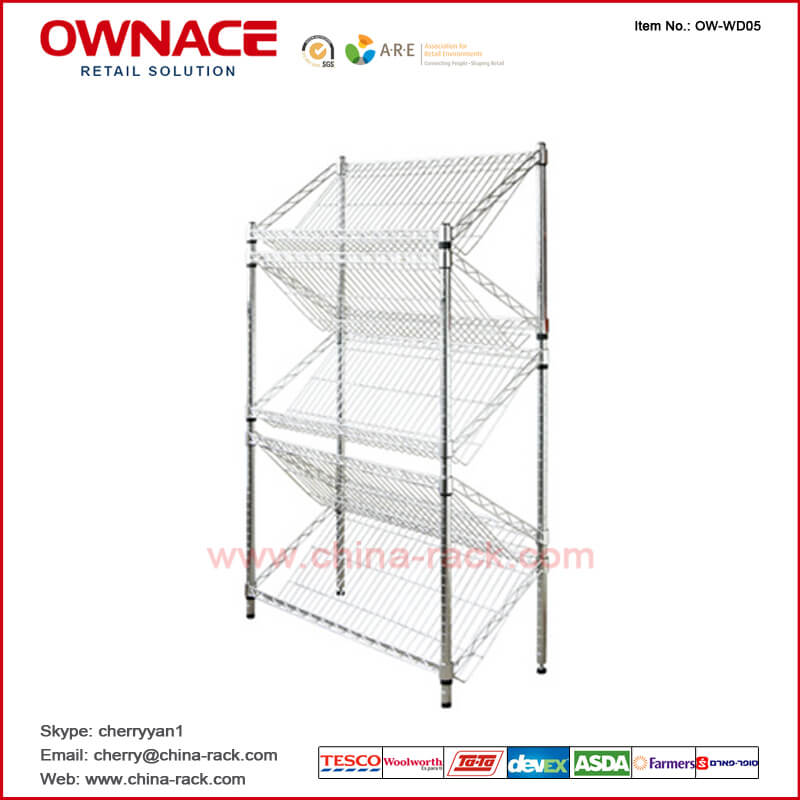 OW-WD05 Wire Shelving, Wire Display Rack, Wire Grid Display Rack, Display Stand, Sloping Mesh Wire Display