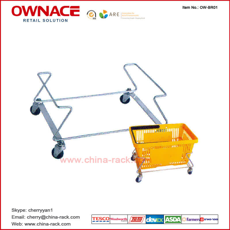 OW-BR01 Movable Shopping Roller Wire Metal Basket Holder
