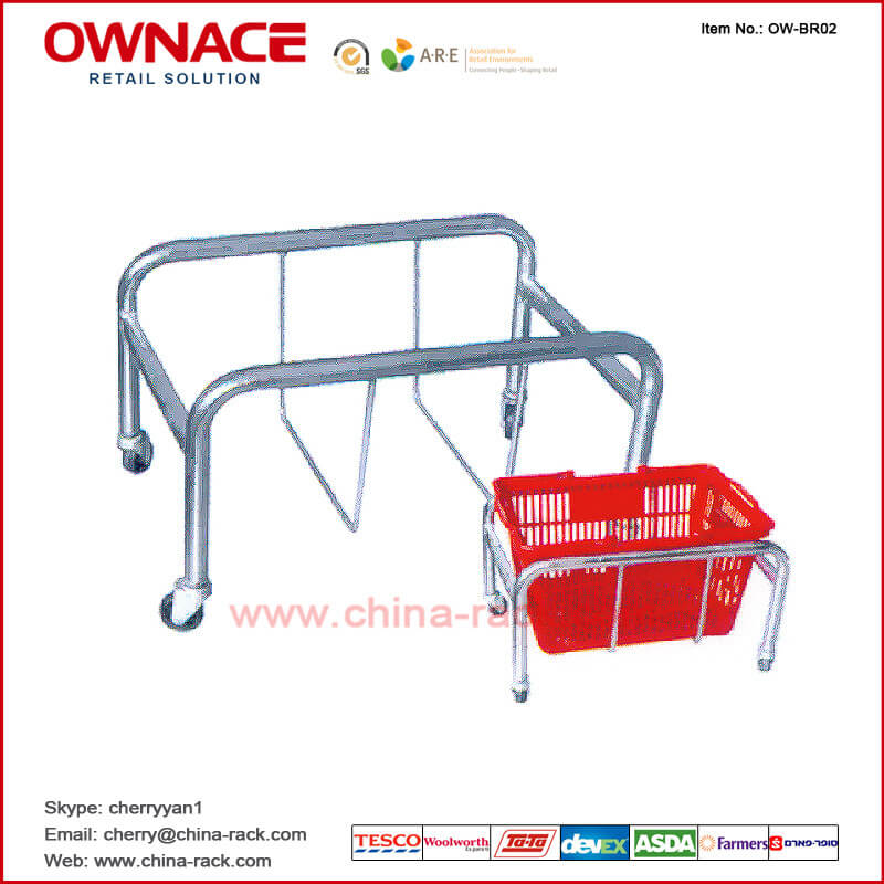 OW-BR02 Movable Shopping Roller Wire Metal Basket Holder