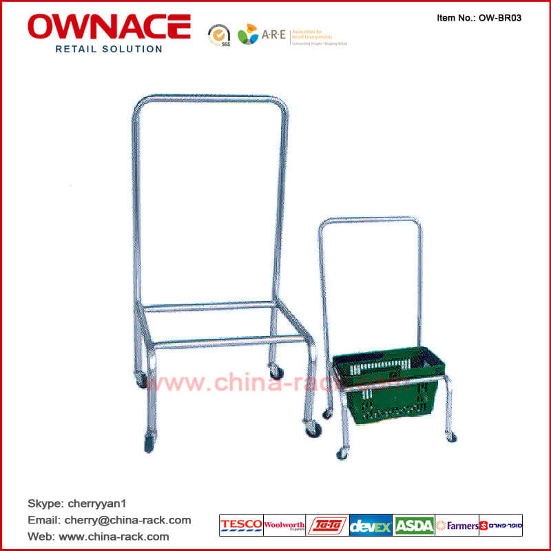 OW-BR03 Movable Shopping Roller Wire Metal Basket Holder