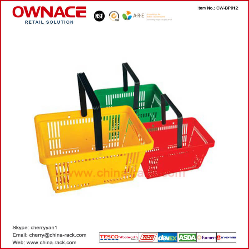 OW-BP012 Single Handle Plastic Supermarket Baskets, Wholesale Plastic Hanging Baskets