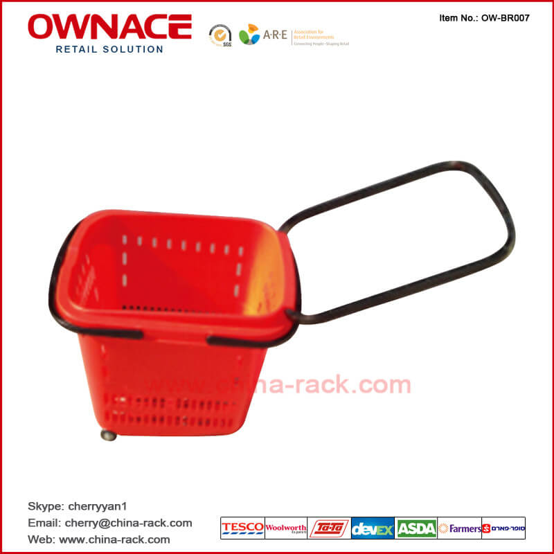 OW-BR007 Plastic Rolling Supermarket Shopping Basket with handle & wheel