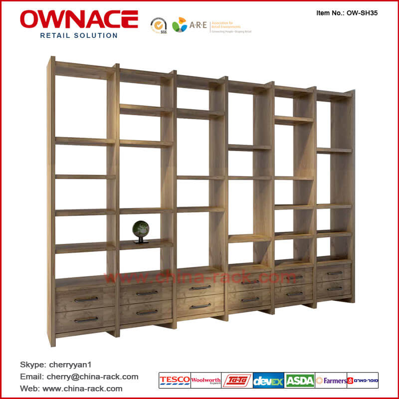 OW-SH35 Multifunction Wooden Art Design Furniture Display Shelf