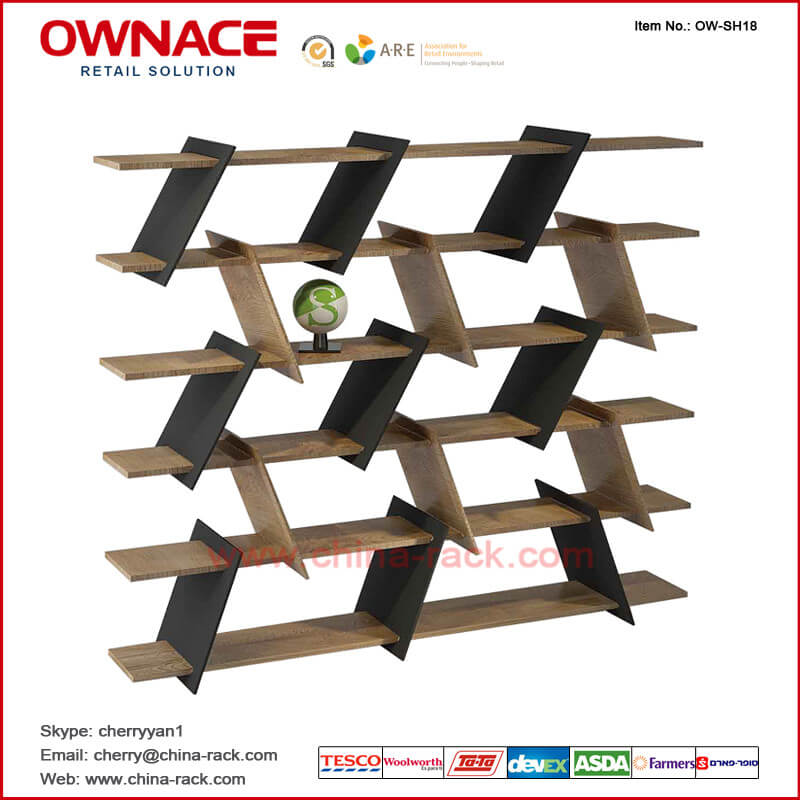 OW-SH18 Multifunction Wooden Art Design Furniture Display Shelf