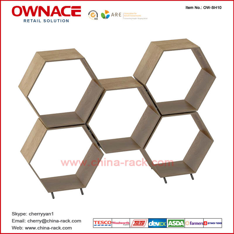 OW-SH10 Multifunction Wooden Art Design Furniture Display Shelf