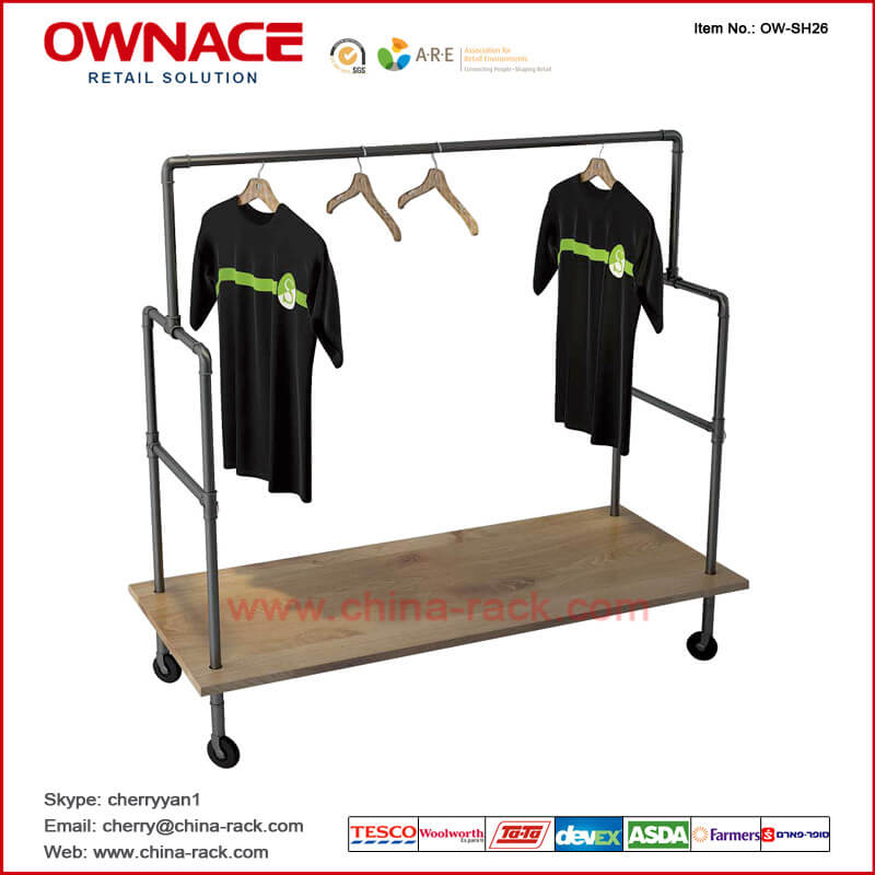 OW-SH26 Cloth Display Rack Multifunction Wooden Art Design Furniture Display Shelf