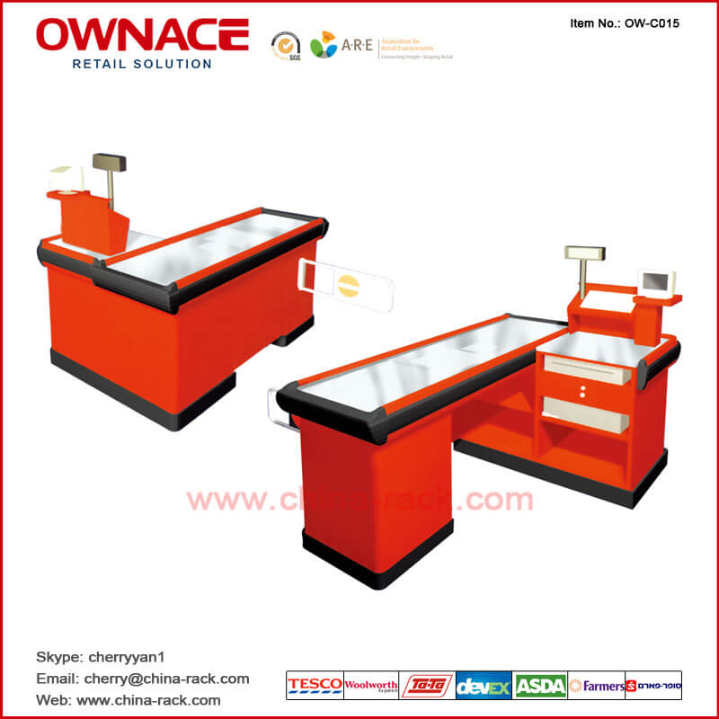 OW-C015 Supermarket Checkout Counter Electric Cashier Counter Cashier Table with Belt