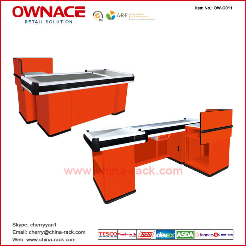 OW-C011 Supermarket Checkout Counter Electric Cashier Counter Cashier Table with Belt
