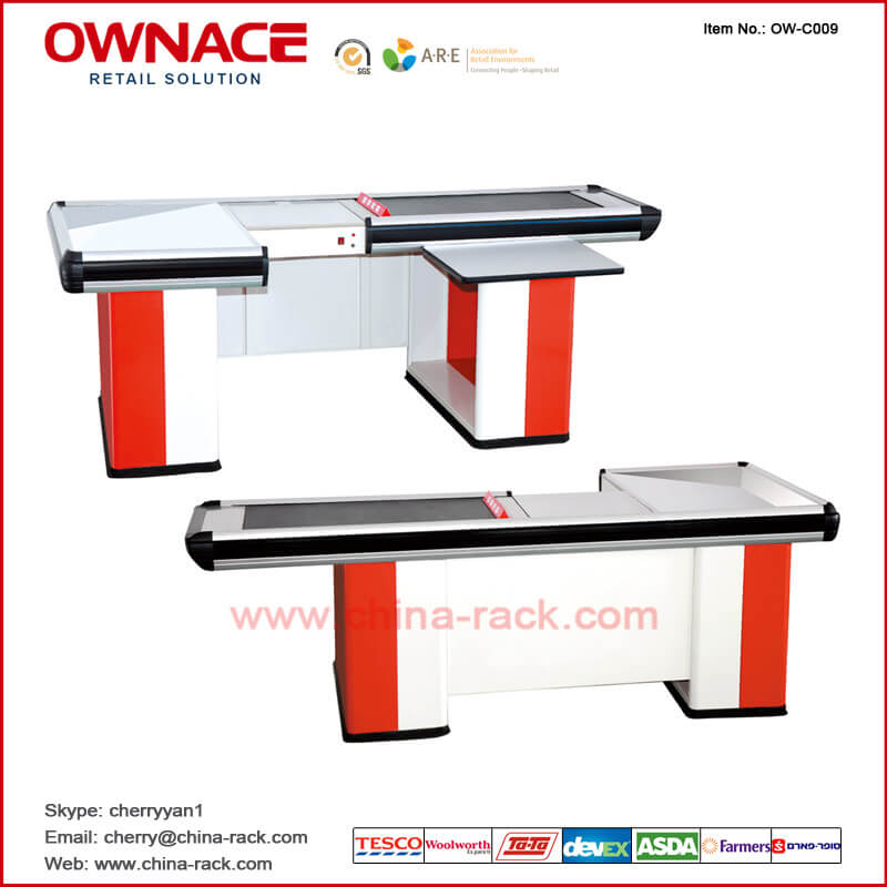OW-C009 Supermarket Checkout Counter Electric Cashier Counter Cashier Table with Belt