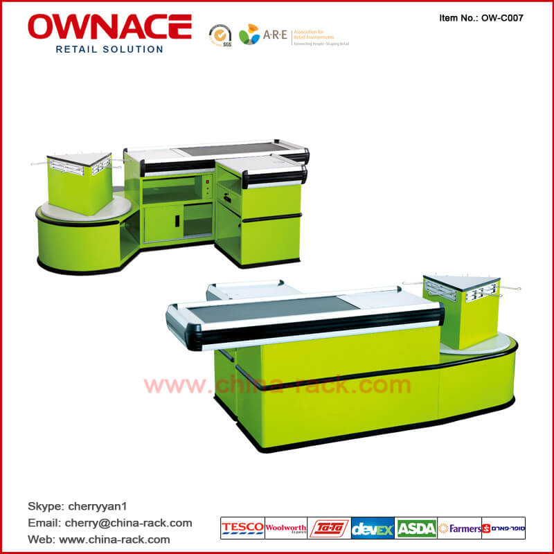 OW-C007 Supermarket Checkout Counter Electric Cashier Counter Cashier Table with Belt