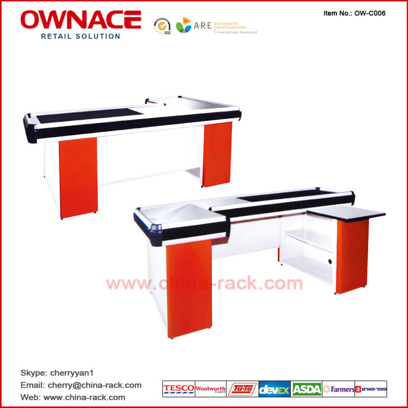 OW-C006 Supermarket Checkout Counter Electric Cashier Counter Cashier Table with Belt