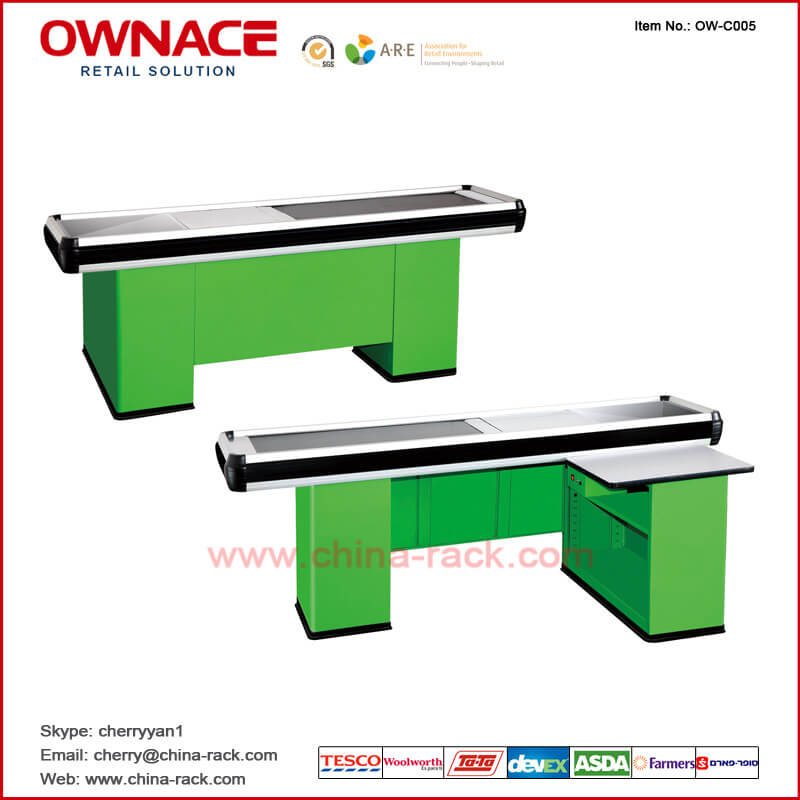 OW-C005 Supermarket Checkout Counter Electric Cashier Counter Cashier Table with Belt