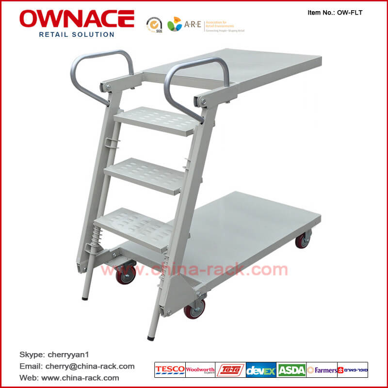 OW-FLT Metal Folding/Foldable/Accordion/Collapsible Warehouse Storage Ladder Truck for Supermarket