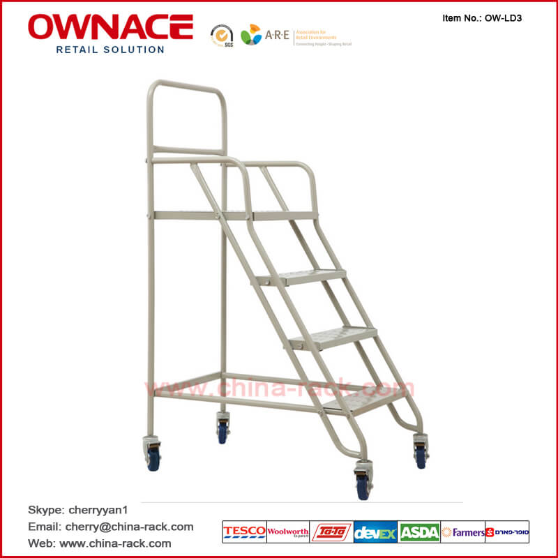 OW-LD3 Metal Warehouse Storage Ladder Truck for Supermarket, Ascending Cart, Stair Climb ladder, scaling ladders