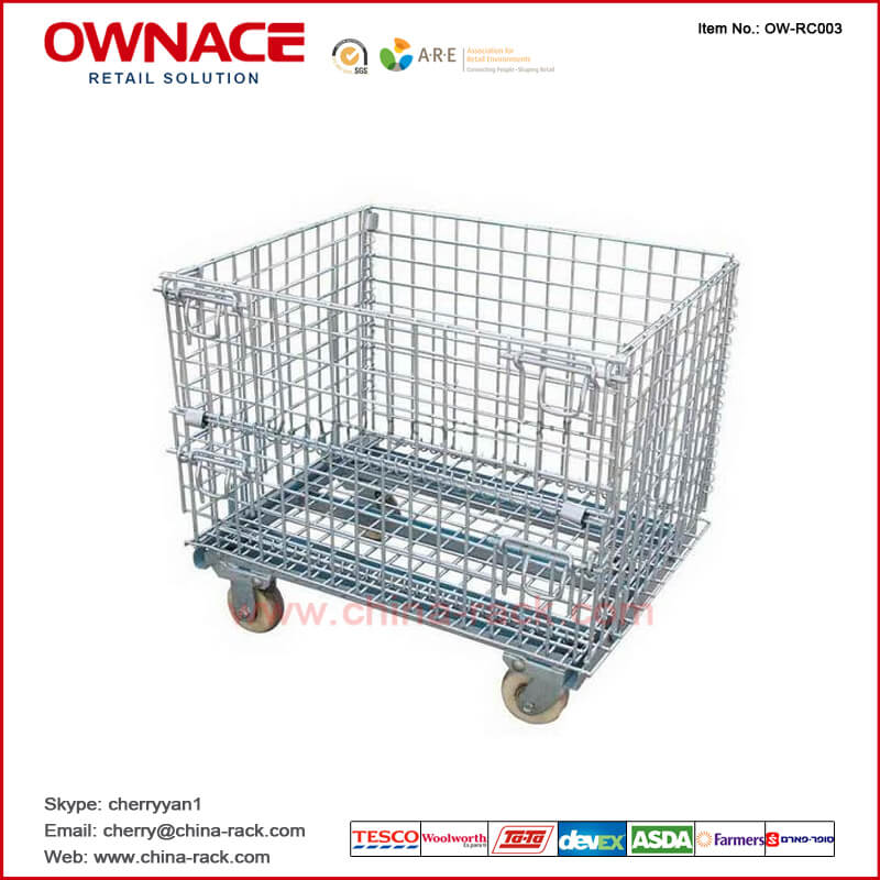 OW-RC003 Wire Mesh Container, Storage Cages, warehouse hand trolley, Hand cart, wire rolling storage cage, roll container