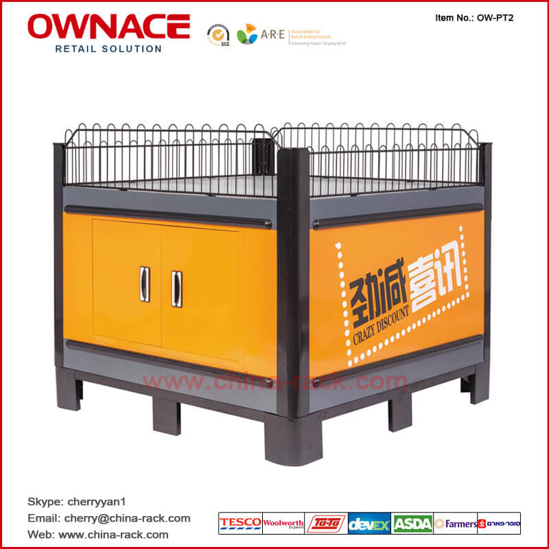 OW-PT2 Supermarket Exhibition Stand Promotion Table with Guardrail for Shop/Grocery/Retail